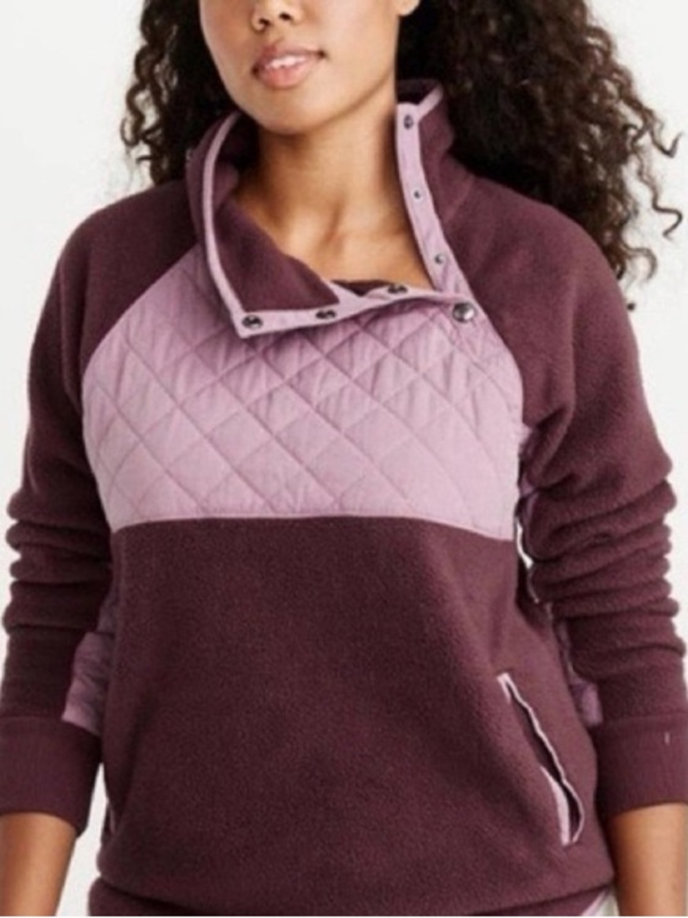 Abercrombie & Fitch Two-Tone Quilted Pullover in Mauve & Dust Pink Asymmetrical